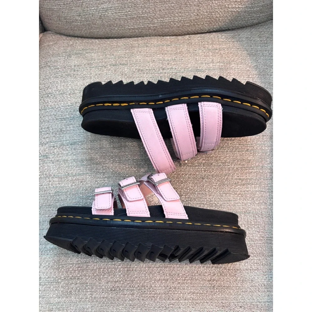 Dr. Martens Blaire Slide Pink Leather Platform Sandals Womens 6 Buckle Straps - Picture 6 of 9